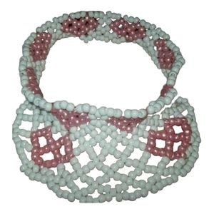 Kandi Handmade Beaded White Pink Heart Visor